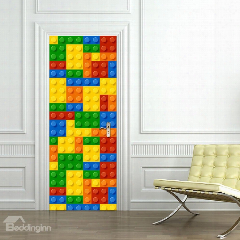 30␔79in Colorful Bars With Circles Pvc Environmental And Waterproof 3d Door Mural
