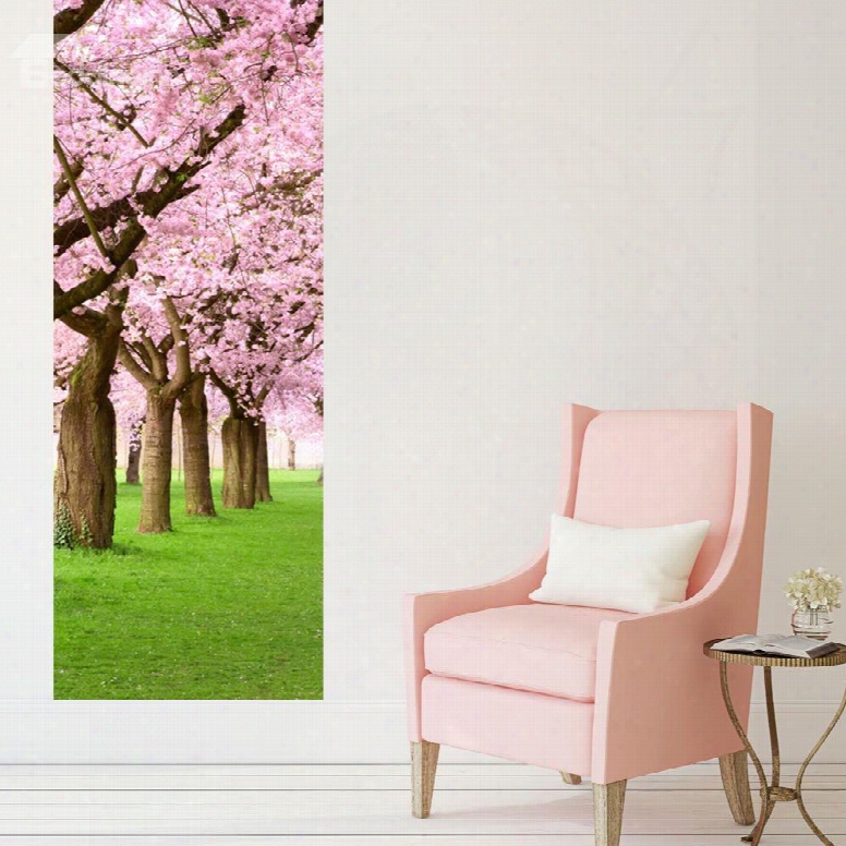 30␔79in Pink Cherry Trees Pvc Environmental And Waterproof 3d Door Mural
