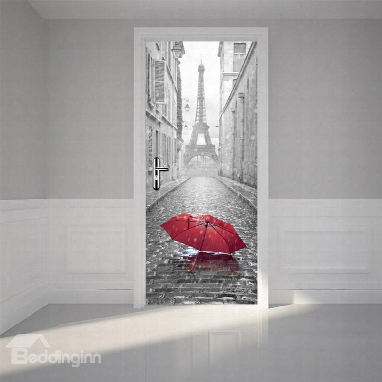 30␔79in Red Umbrella On Ground Pvc Environmental And Waterproof 3d Door Mural