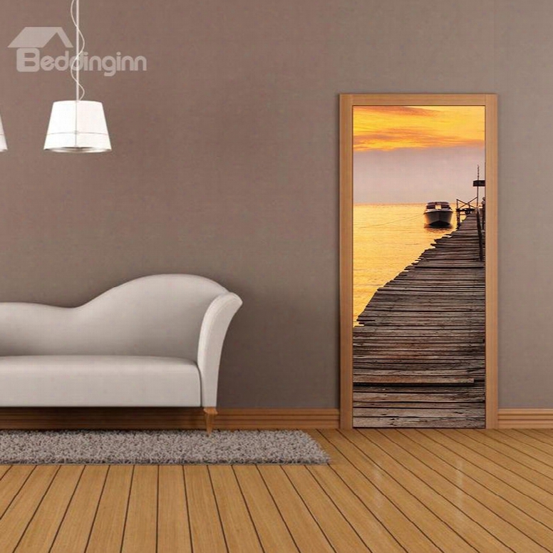 30␔79in Wooden Path Above Yellow Lake Pvc Environmental And Waterproof 3d Door Mural