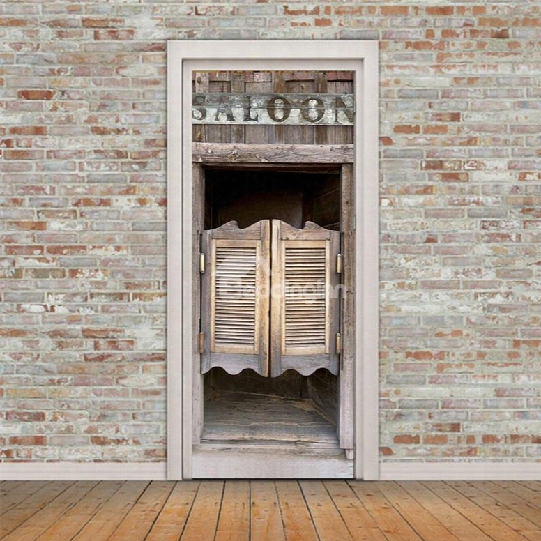30␔79in Wooden Saloon Door Pvc Environmental And Waterproof 3d Door Mural