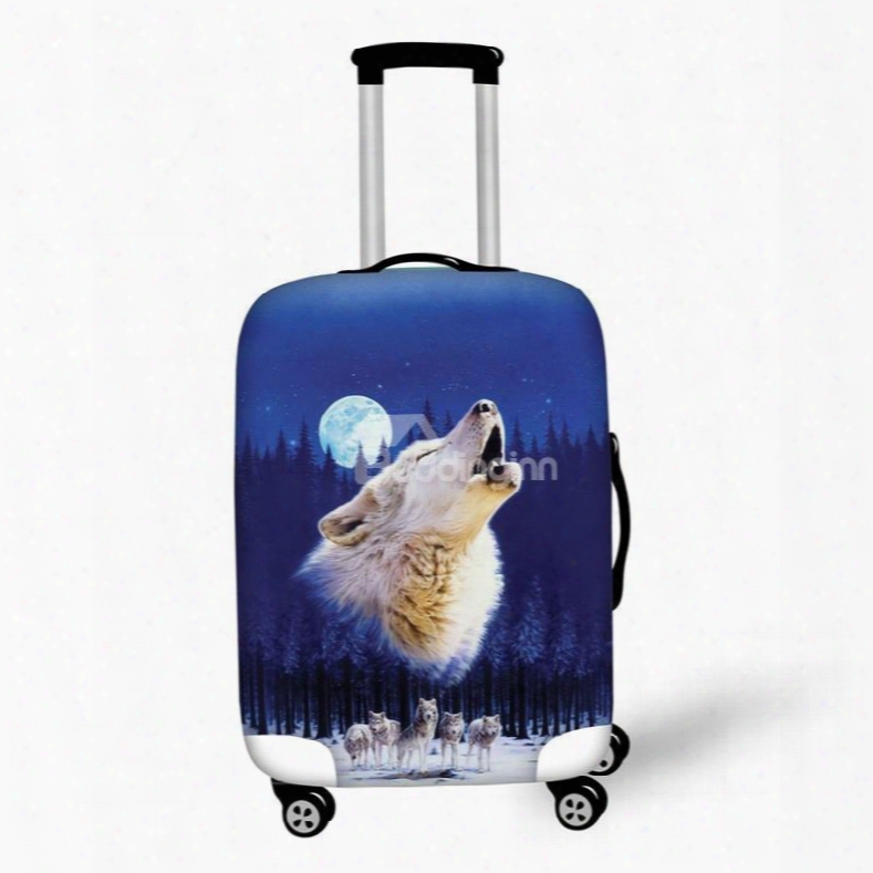 3d Animals Pattern Wolf Roar Nignt Waterproof Anti-scratch Travel Luggage Cover