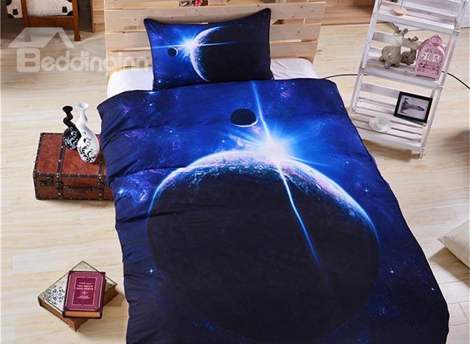 3d Celestial Body Printed Polyester 3-piece Blue Bedding Sets/duvet Covers