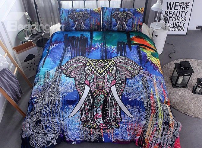 3d Colorful Elephant Printed Ethnic Style Polyester 3-piece Bedding Sets/duvet Covers