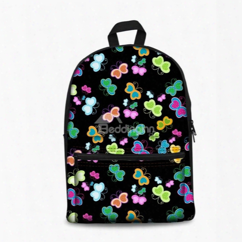 3d Colorful Vivid Butterflies With Black Bottom Color Pattern Washable Lightweight 3d Printed Backpack