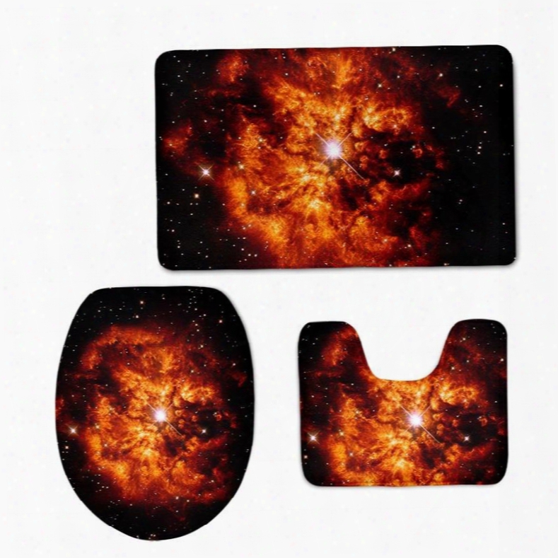 3d Flame-like Galaxy Printed Flannel 3-piece Black Toilet Seat Cover