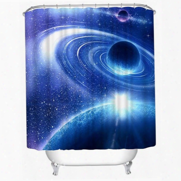 3d Galaxy Printed Polyester Blue Bathroom Shower Curtain