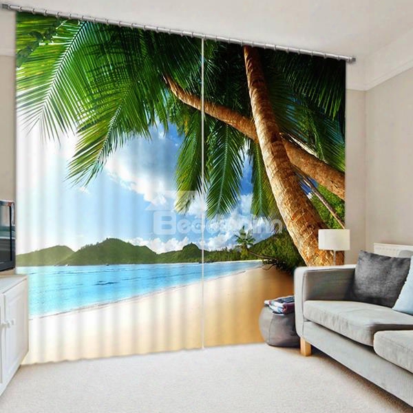3d Lush Coconut Trees In The Beach Printed Natural Style Custom Living Room Curtain