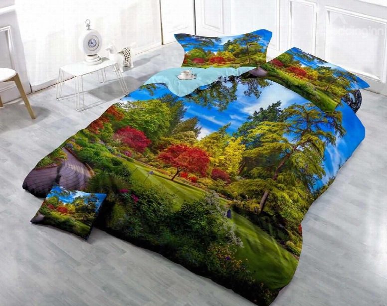 3d Maple Tree And Pine Printed Cotton 4-piece Bedding Sets/duvet Cover