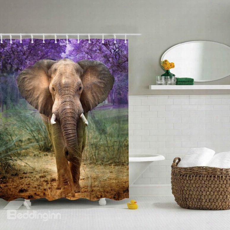 3d Mouldproof Elephant Printed Polyester Bathroom Shower Curtain