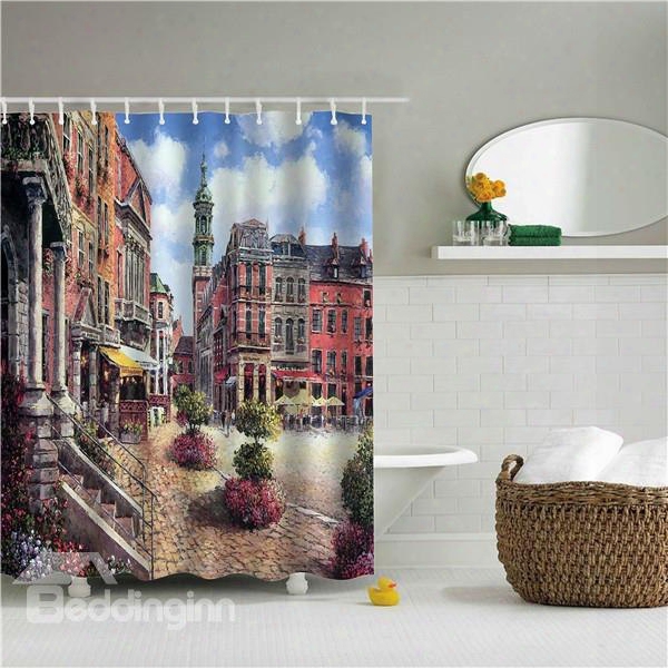 3d Oil Painting Old City Printed Polyester Bathroom Shower Curtain