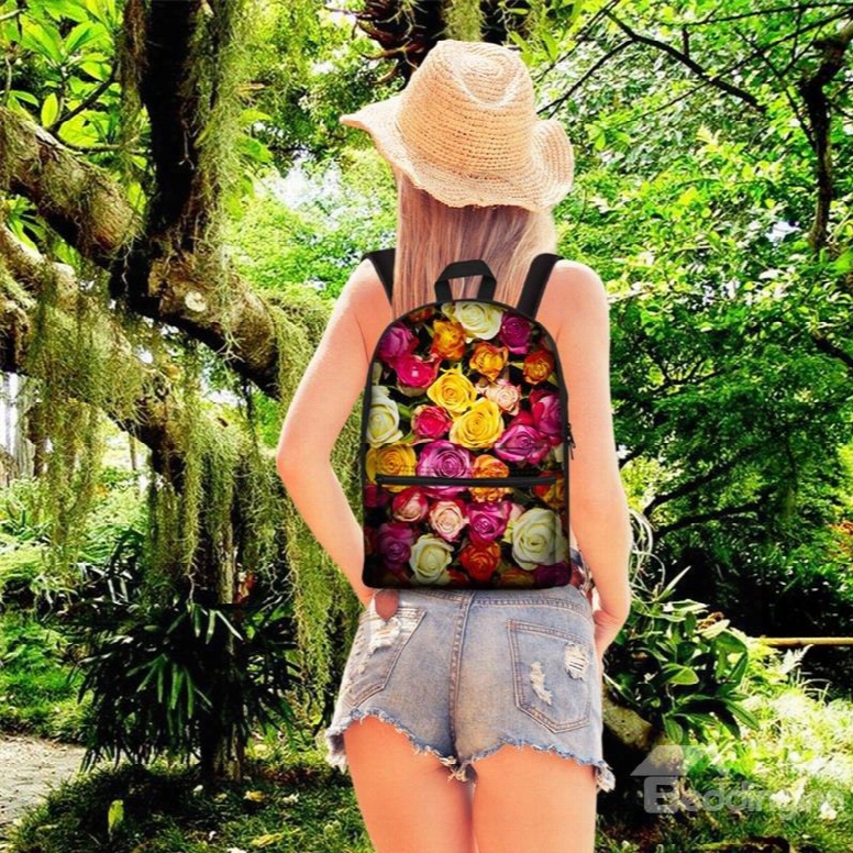 3d Pattern Flower Floral Colorful School Outdoor Backpack