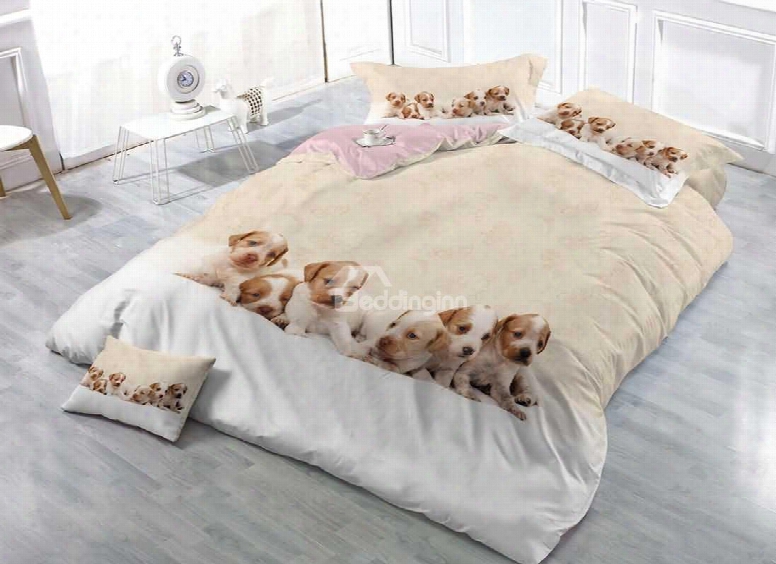 3d Puppies Digital Printing Cotton 4-piece Bedding Sets/duvet Covers