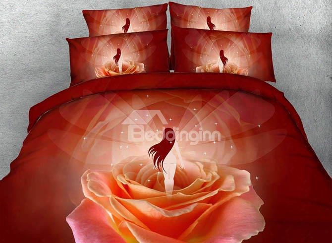 3d Rose Flower Fairy Printed 5-piece Comforter Sets
