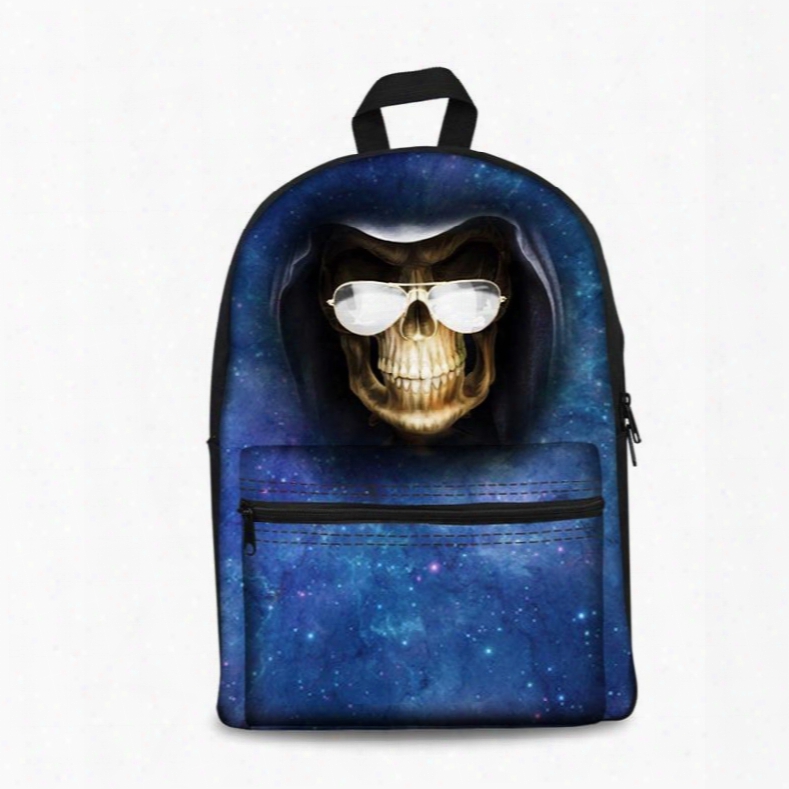 3d Skull With Glasses Universe Pattern School Outdoor For Man&woman Backpack