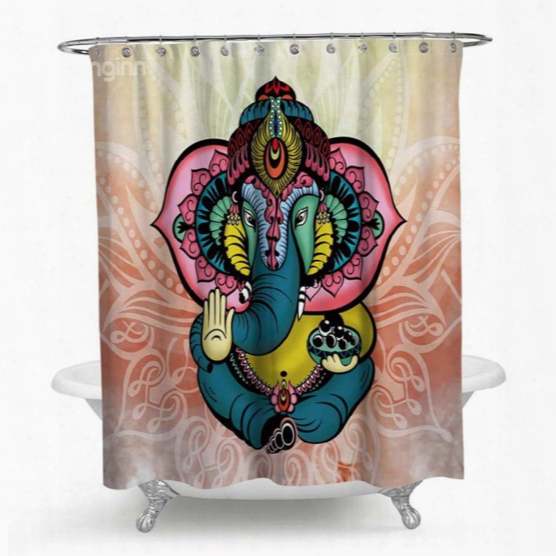 3d Waterproof Buddha Elephant Printed Polyester Shower Curtain