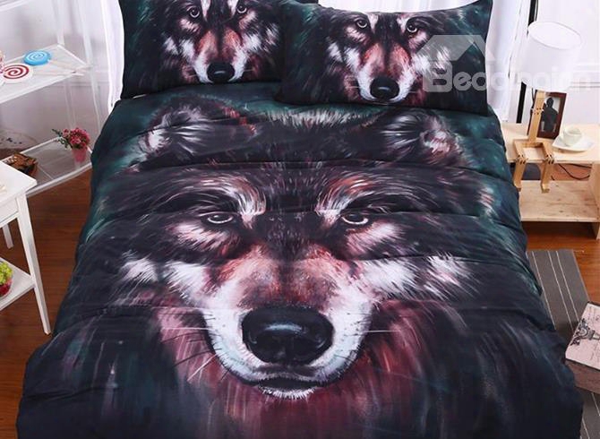 3d Wolf Printed Polyester 3-piece Bedding Sets/duvet Covers