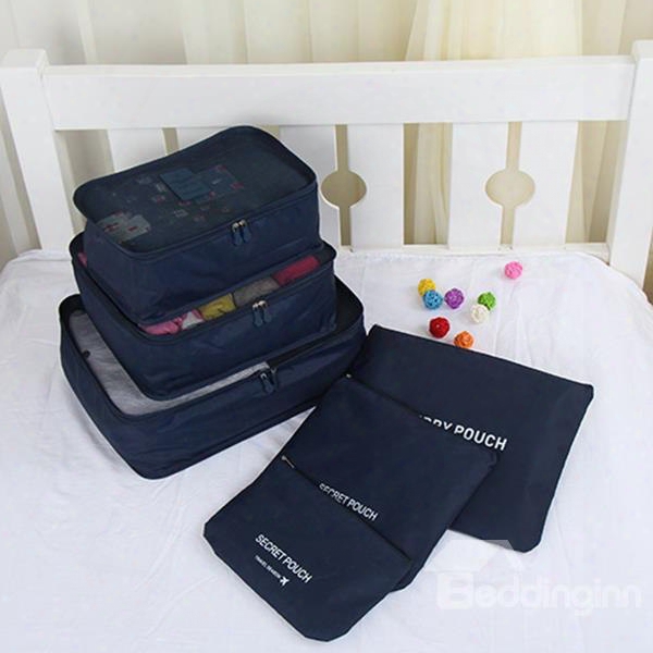 6pcs Dark Blue Thickening Multi-functional Waterproof Travel Storage Bags Luggage Organizers