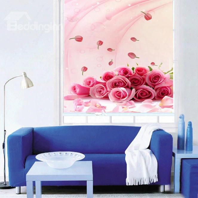 A Bouquet Of Pink Roses Printing 3d Roller Shades