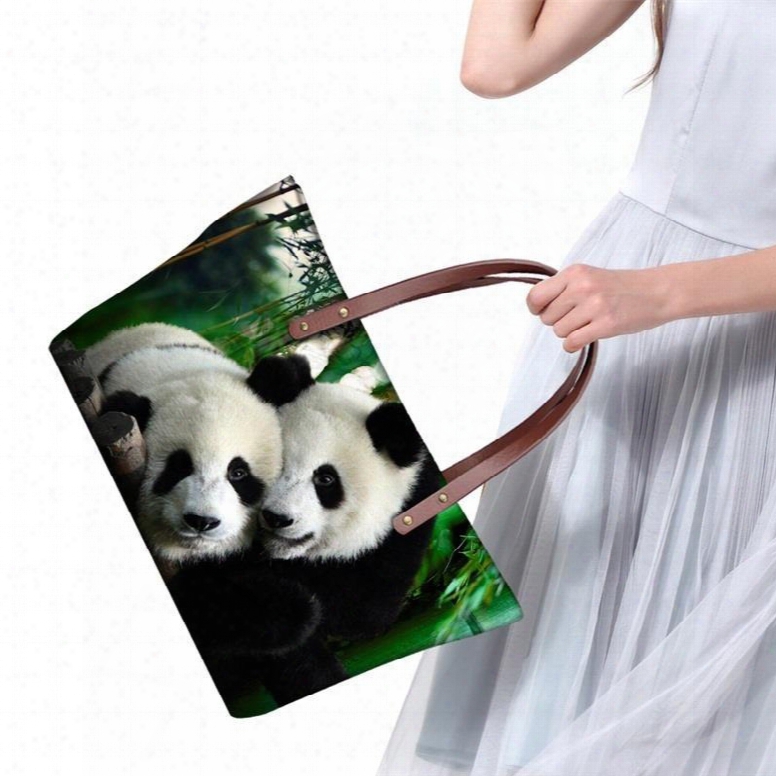 Adorable Cute Twin Pandas Waterproof Sturdy 3d Printed For Women Girls Shoulder Handbags