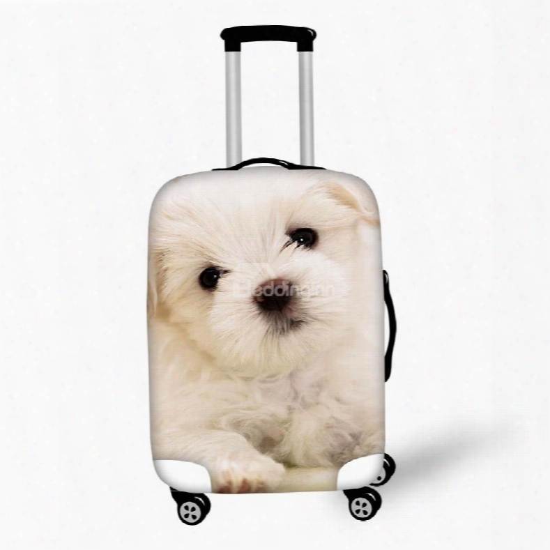 Adorable Dogs White Animals Spandex Washable High Quality 3d Luggage Covers