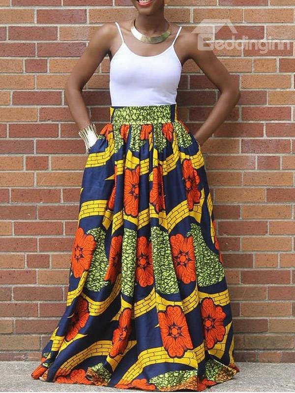 African Polyester Fashion High-waist Knee-length 3d Painted Skirt