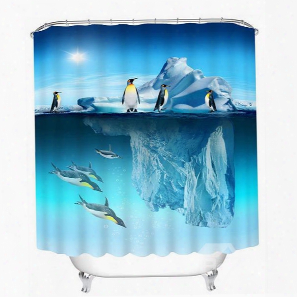 Amazing Iceberg And Penguins In South Pole Print 3d Bathroom Shower Curtain