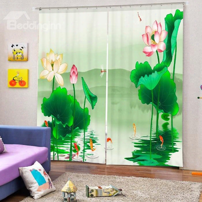 Trade Painting Water Lily Printing 3d Curtain