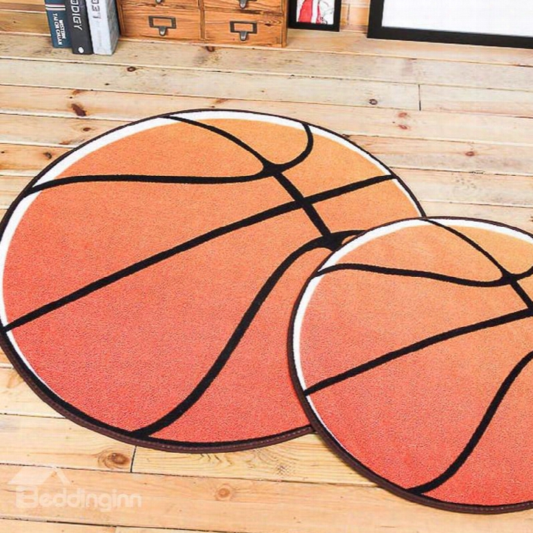 Basketball Pattern Round Shape Polyester Brown Baby Play Floor Mat/crawling Pad