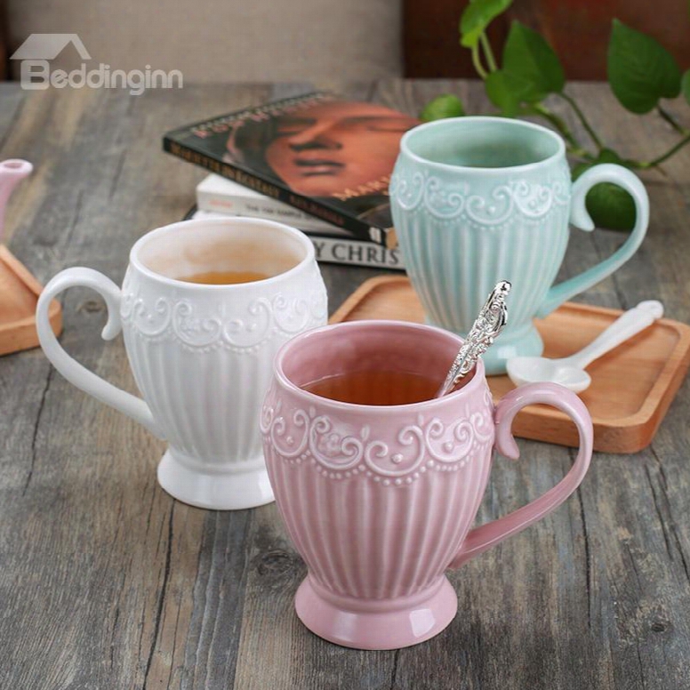 Beautiful Princess Style Ceramic Emossment Design Home Coffee Mug