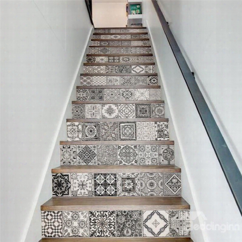 Black And White Mexican Traditional Talavera 13-piece 3d Pvc Waterproof Stair Murals