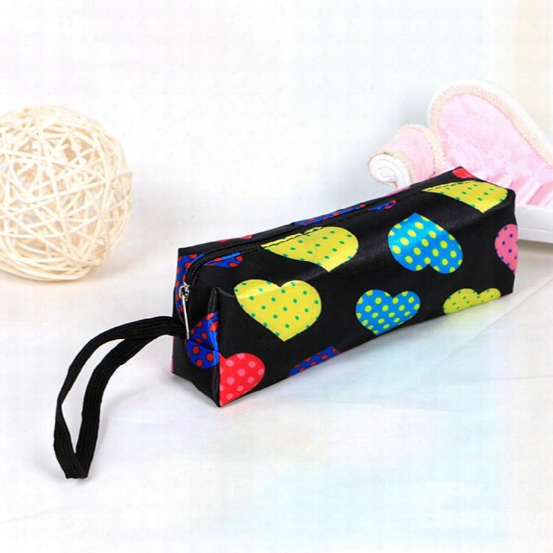 Black Heart-shaepd Pattern Pen Pencil Case Coin Purse Cosmetic Bag