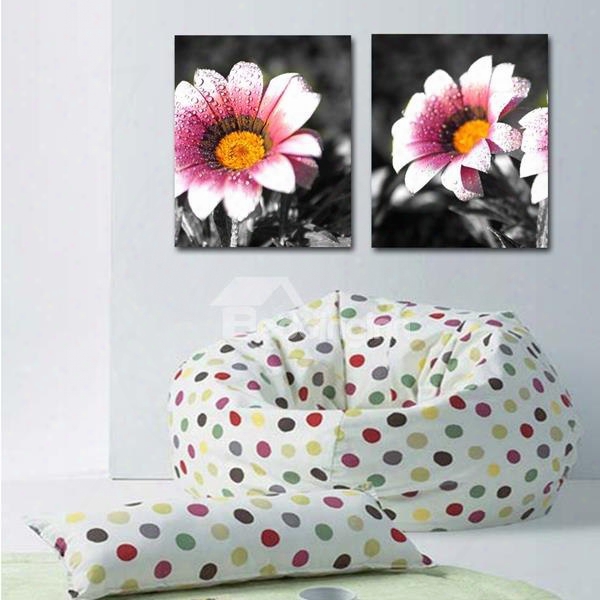 Black Square With Pink Flower Pattern 2-piece Canvas Waterproof Framed Prints