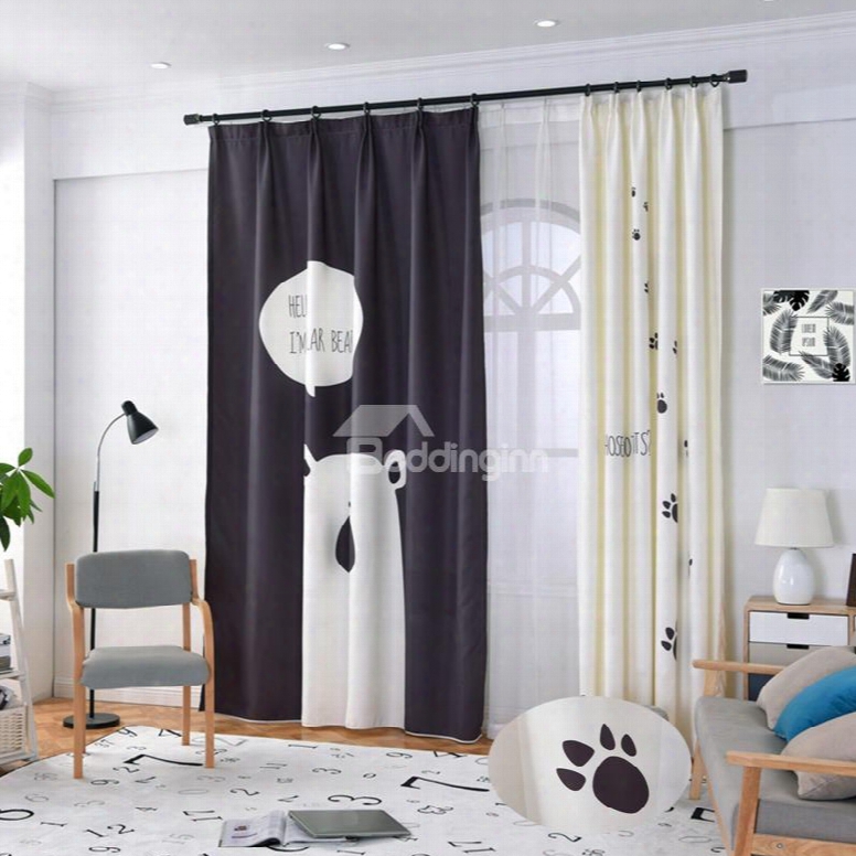 Blackout Polyester Blending Digital Printing Pole Bear And Cute Footprints Modern Style Curtain