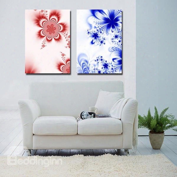 Blue And Red Flower Patern 2 Pieces Decorative Framed Wall Art Prints
