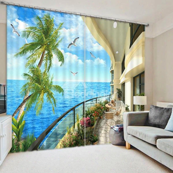 Blue Sky And Sea Seeing From Balcony Print 3d Custom Living Chance Curtain