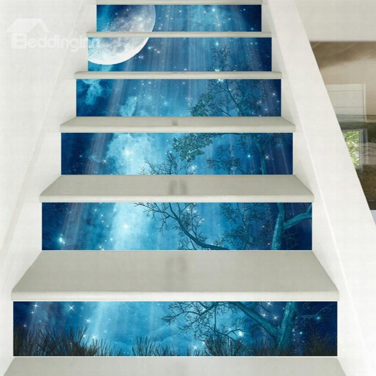 Blue Star Sky 6-piece 3d Pvc Waterproof Stair Mural