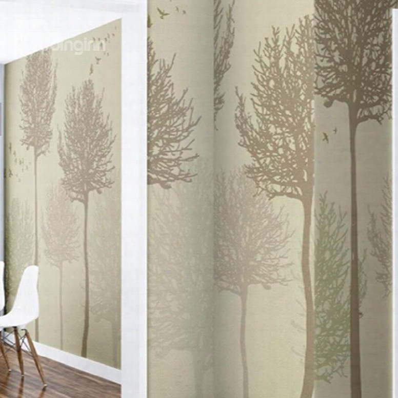 Brown Trees And Birds On Beige Background Waterproof And Eco-friendly 3d Wall Mural