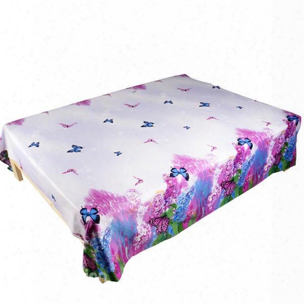 Butterfly And Lilac Print Cotton Flat Sheet