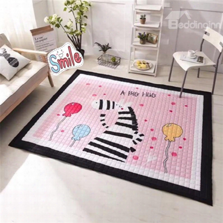 Cartoon Zebra Pattern Rectangular Polyester Pink Baby Play Floor Mat/crawling Pad