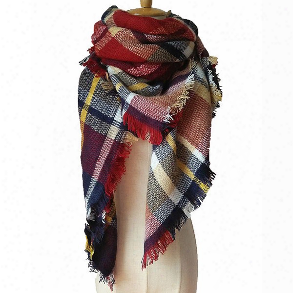 Charming Checkered Autumn Winter Women's Warm Cashmere Square Scarves