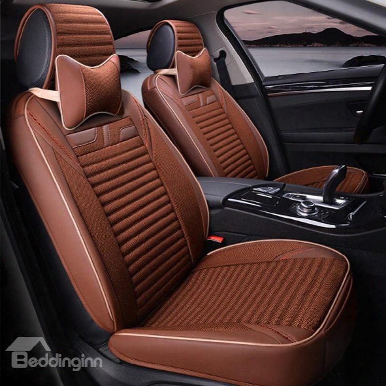 Charming Coffee Style With Good Permeability Flax Material Universal Five Car Seat Cover