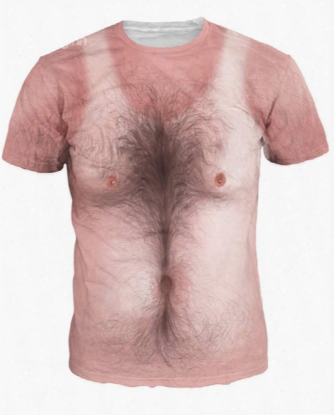 Chest Hair Design Personality Style Round Neck Emulational Skin Pattern 3d Painted T-shirt
