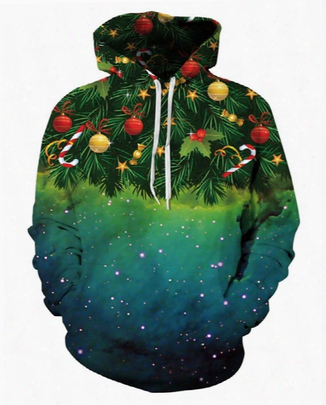 Christmas Tree Gala Xy Star Long Sleeve Green Pattern 3d Painted Hoodie