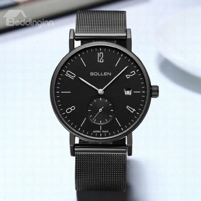 Classic Mesh Belt Luxury Casual Date Quartz Black Men€™s Wrist Watches