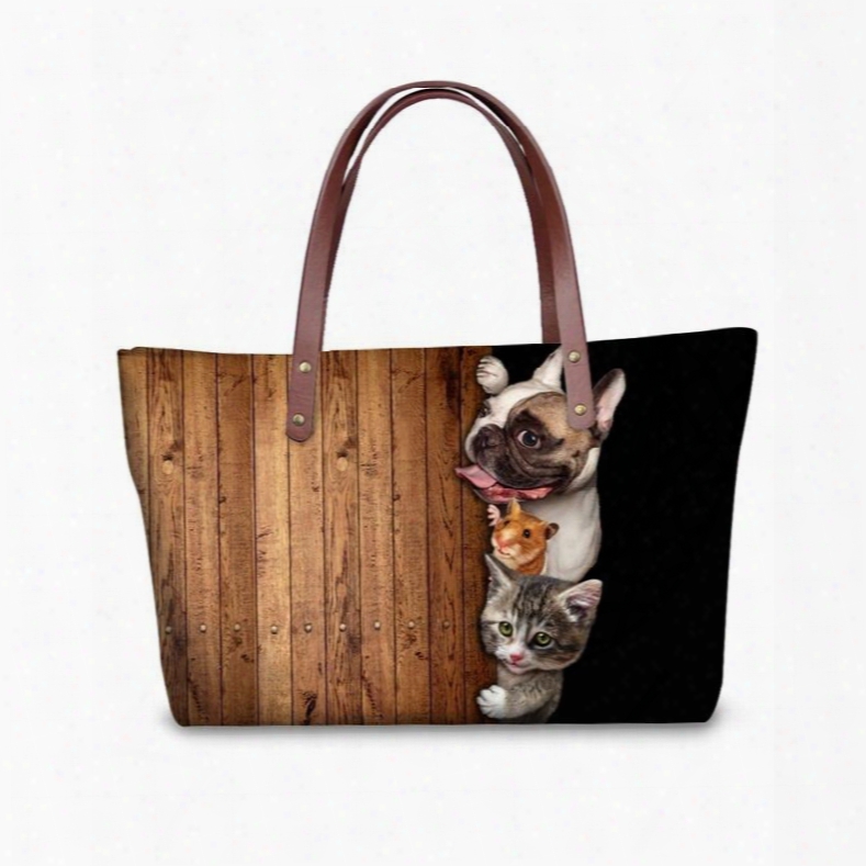 Close Animals Dog Cat Mouse Pattern 3d Printed For Women Girls Shoulder Handbags