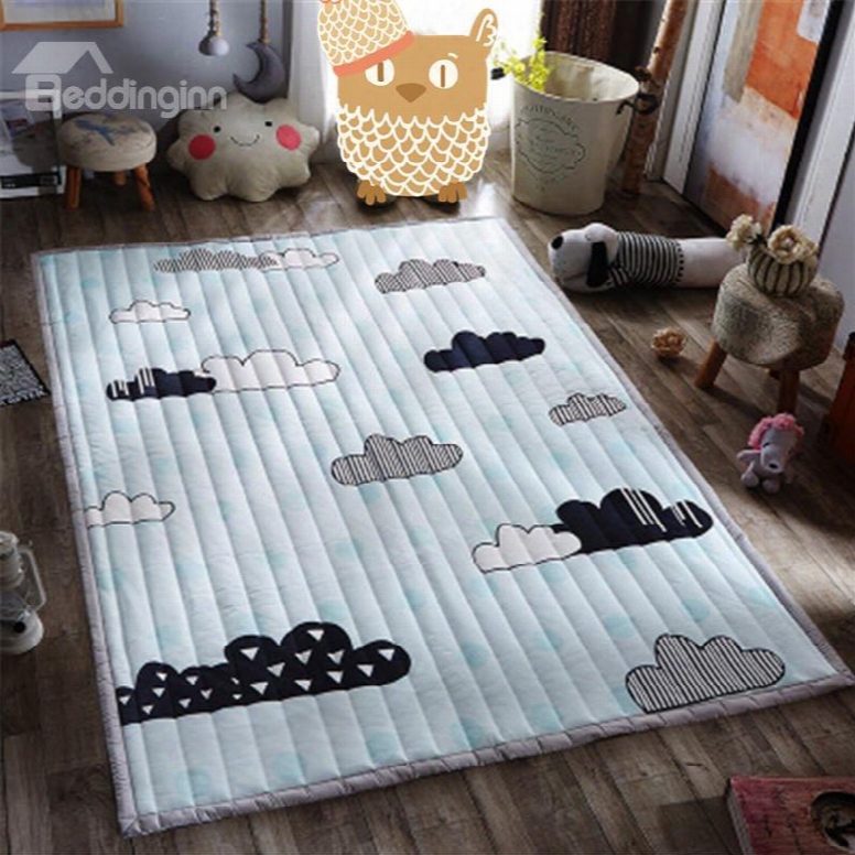 C Louds Pattern Rectangular Meryl Blue Baby Play Floor Mat/crawling Pad