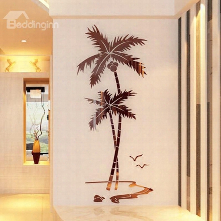 Coffee Coconut Palm Acrylic Mirror Waterproof And Eco-friendly 3d Wall Stickers