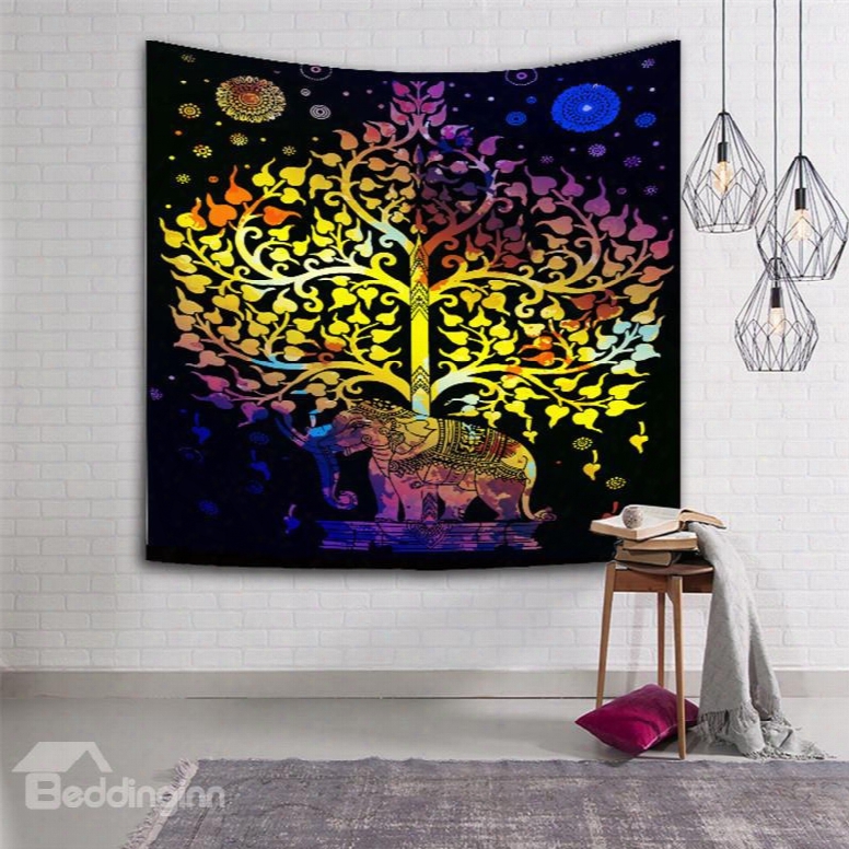 Colorful Elephants And Trees Exotic Style Hanging Wall Tapestries