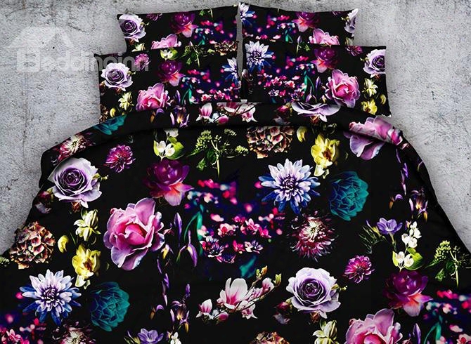 Colorful Floral 3d Digital Printing 5-piece Comforter Sets